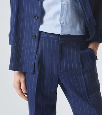 Pinstripe wool and linen straight pants | Rubinacci