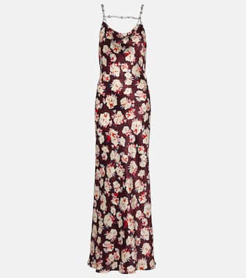 Chain-detail floral silk maxi dress | Rabanne
