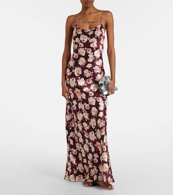 Chain-detail floral silk maxi dress | Rabanne