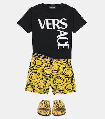 Barocco printed cotton shorts | Versace Kids