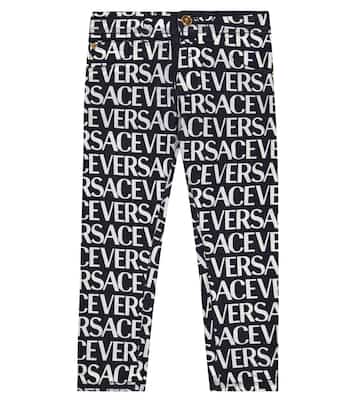 Logo print cotton jeans | Versace Kids