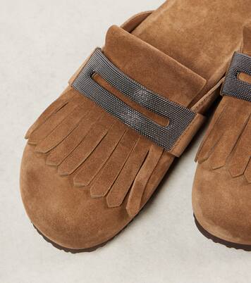 Fringed suede slippers | Brunello Cucinelli
