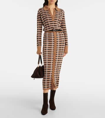 체크 울 실크 맥시 스커트 | Joseph