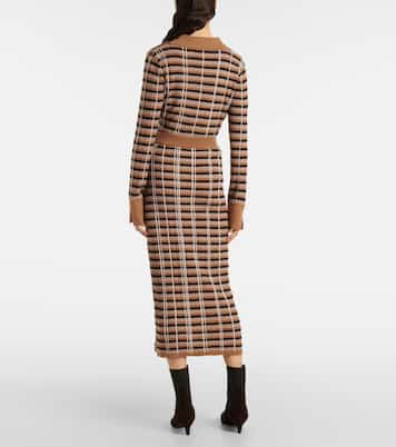 체크 울 실크 맥시 스커트 | Joseph