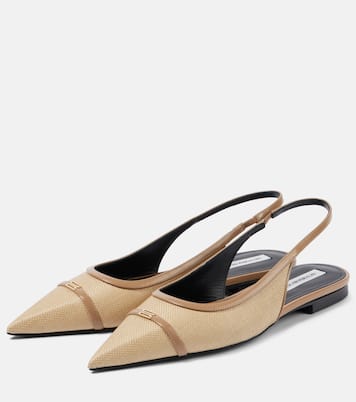 Leather-trimmed raffia slingback flats | Victoria Beckham
