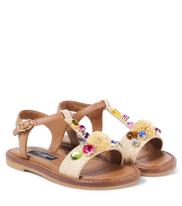 Embellished raffia-effect sandals  | Dolce&Gabbana Kids