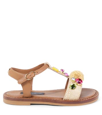 Embellished raffia-effect sandals  | Dolce&Gabbana Kids