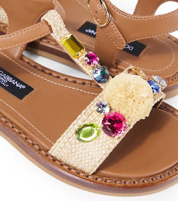 Embellished raffia-effect sandals  | Dolce&Gabbana Kids