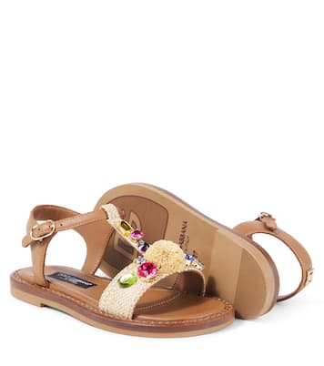 Embellished raffia-effect sandals  | Dolce&Gabbana Kids