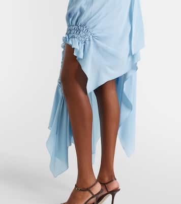 Asymmetric smocked silk cocktail dress | Victoria Beckham