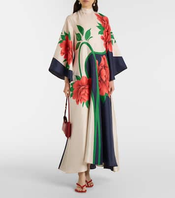 Robe longue Magnifico en sergé de soie à fleurs | La DoubleJ
