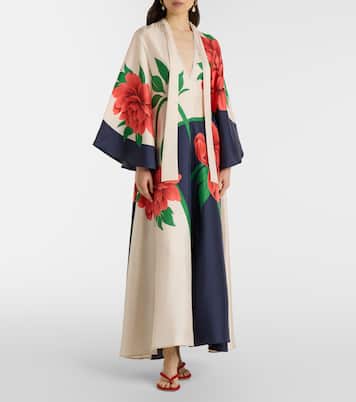Robe longue Magnifico en sergé de soie à fleurs | La DoubleJ