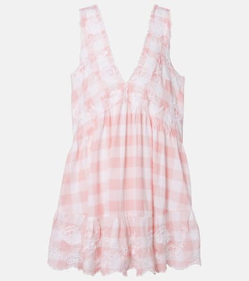 Broderie anglaise checked cotton poplin minidress | Juliet Dunn