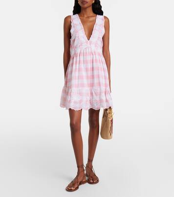 Broderie anglaise checked cotton poplin minidress | Juliet Dunn