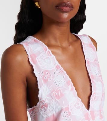 Broderie anglaise checked cotton poplin minidress | Juliet Dunn