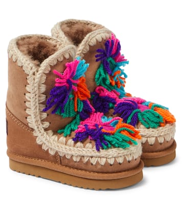 Floral-appliqué suede boots | Mou Kids