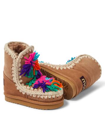 Floral-appliqué suede boots | Mou Kids
