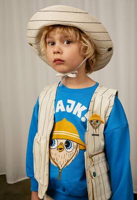 Owl embroidered pinstripe vest and whistle set | Mini Rodini