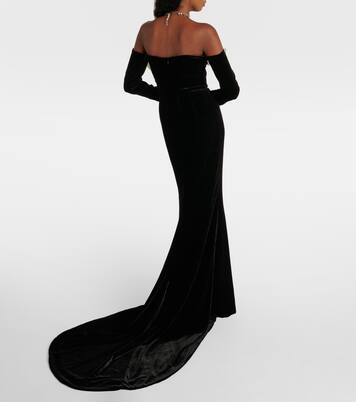 Off-Shoulder-Robe aus Samt | Alessandra Rich
