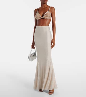 Maxirock aus Mesh mit Pailletten | Self-Portrait