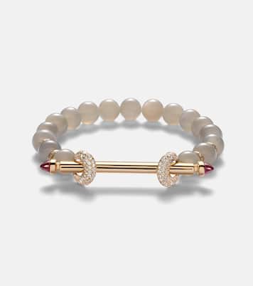 Chakra 18kt gold beaded bracelet with diamonds and rubies | Ananya