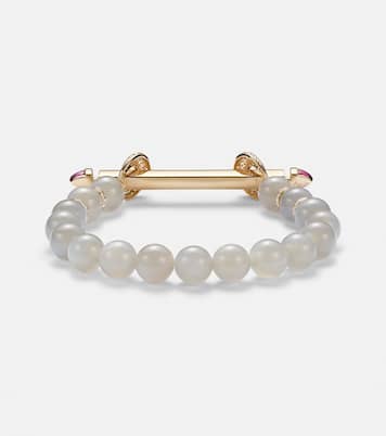 Chakra 18kt gold beaded bracelet with diamonds and rubies | Ananya