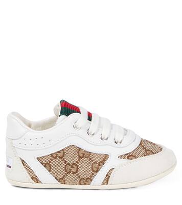 Baby Gucci Re-Web leather-trimmed sneakers | Gucci Kids