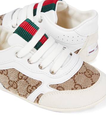 Baby Gucci Re-Web leather-trimmed sneakers | Gucci Kids