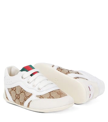 Baby Gucci Re-Web leather-trimmed sneakers | Gucci Kids