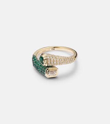 Bague Mixed Bypass en or 18 ct, diamants et émeraudes | Shay Jewelry