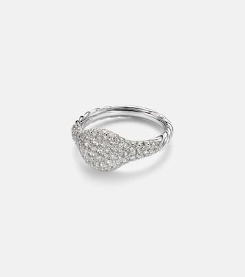 18kt white gold pinky ring with diamonds | David Yurman