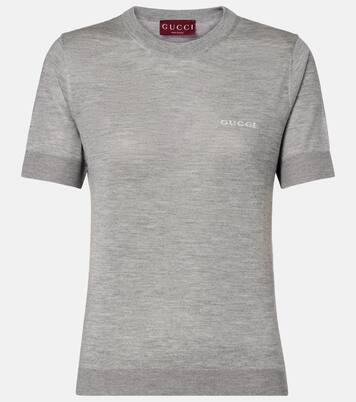 T-shirt in maglia di cashmere e seta con logo | Gucci