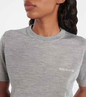 T-shirt in maglia di cashmere e seta con logo | Gucci