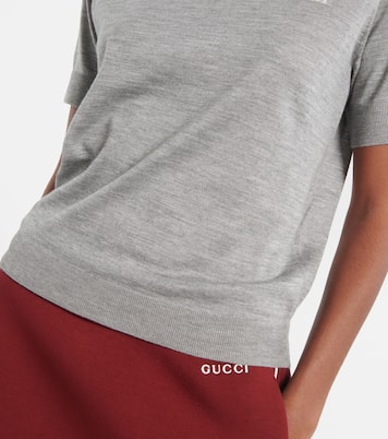 T-shirt in maglia di cashmere e seta con logo | Gucci