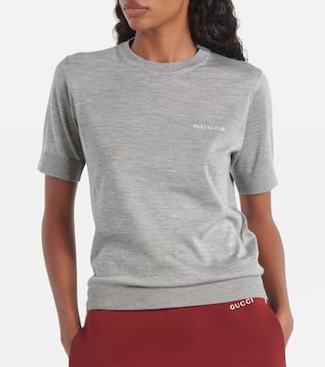 T-shirt in maglia di cashmere e seta con logo | Gucci