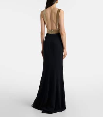 Abito lungo in crêpe con perline | Costarellos