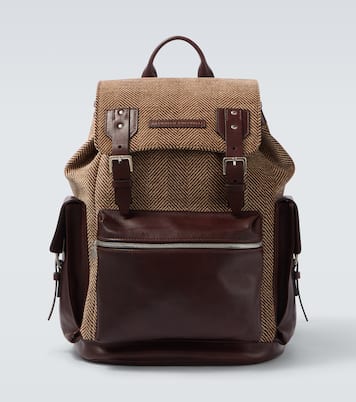 Leather-trimmed canvas backpack | Brunello Cucinelli