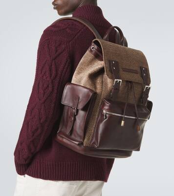 Leather-trimmed canvas backpack | Brunello Cucinelli