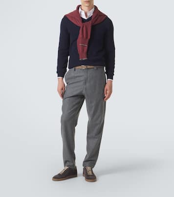 Leather-trimmed suede sneakers | Brunello Cucinelli