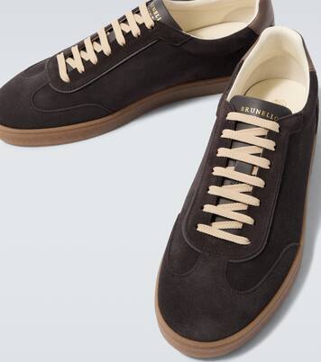Leather-trimmed suede sneakers | Brunello Cucinelli