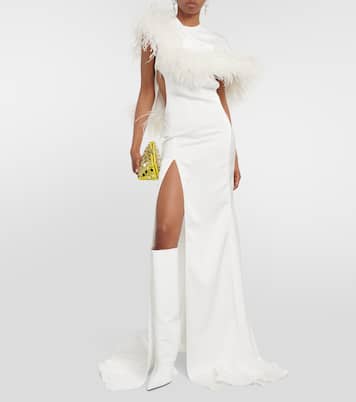 Abito lungo rifinito con piume | The Attico