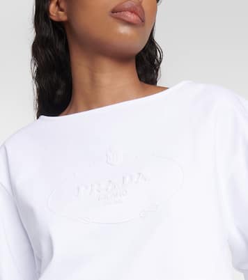 Top raccourci en coton à logo | Prada