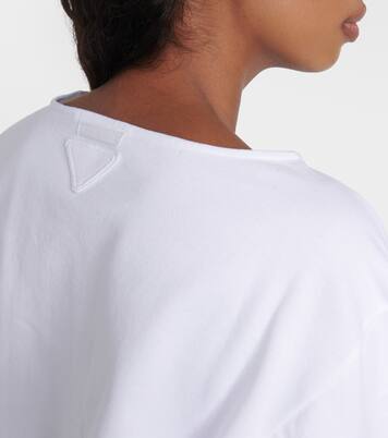 Top raccourci en coton à logo | Prada