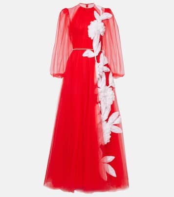 Floral appliqué tulle gown | Costarellos