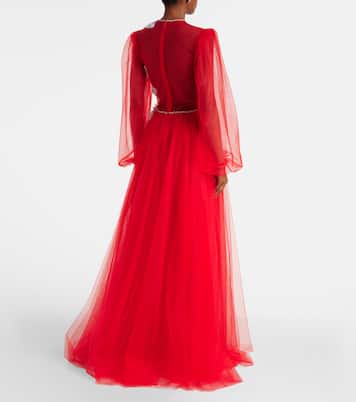 Floral appliqué tulle gown | Costarellos