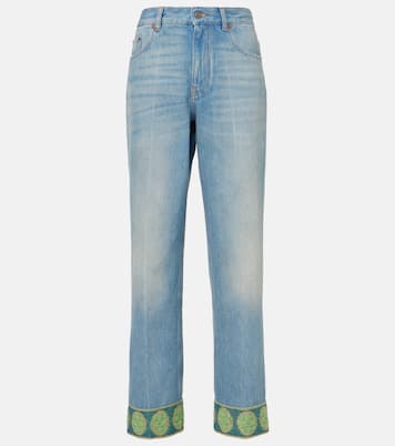 Jacquard-trimmed straight jeans | Valentino