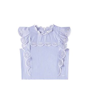 Embroidered striped cotton poplin top | Chloé Kids