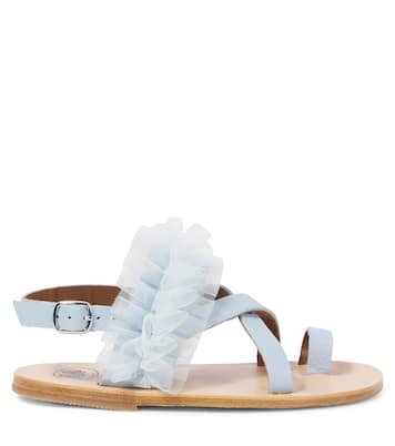 Tulle-trimmed leather snadals | PèPè