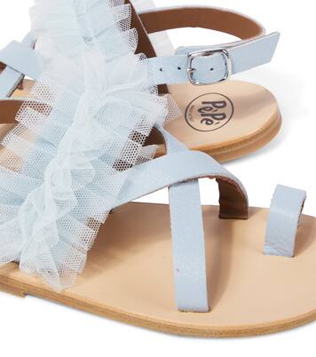 Tulle-trimmed leather snadals | PèPè