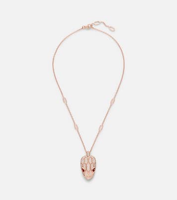Serpenti Seduttori 18kt rose gold pendant necklace with diamonds and rubellites | Bvlgari
